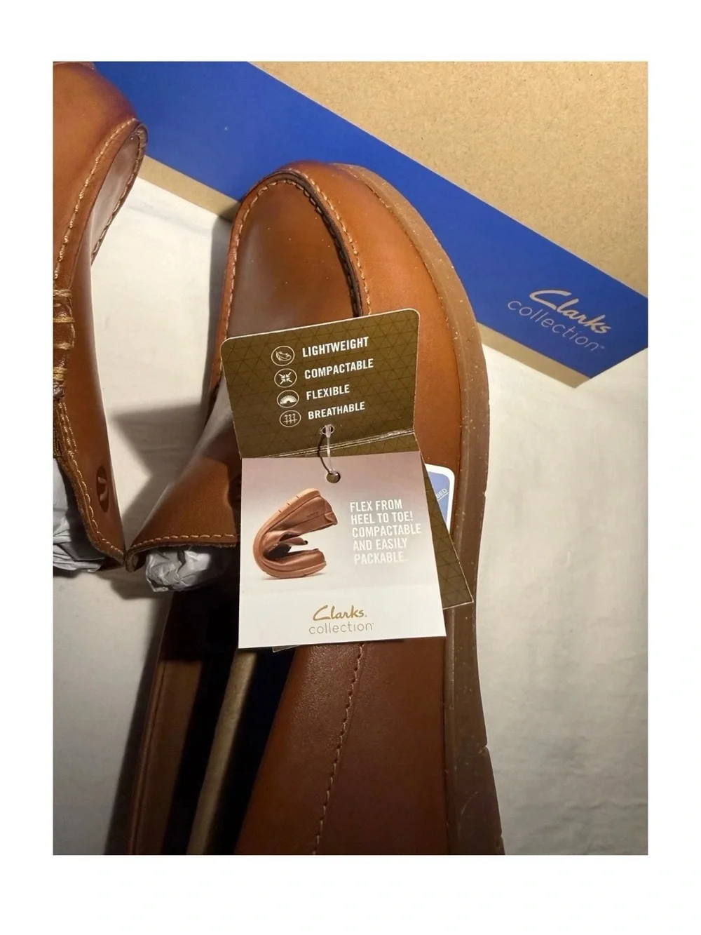 CLARKS Men’s Flexway Step tan  Leather Slip-On Shoes Size 8.5 M  261 81976 New